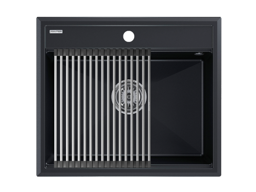 Кухонная мойка + коландер Paulmark PM115951-BLM+R375-BS 59х51 цвет черный металлик